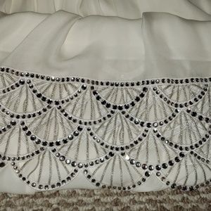 BCBGMAXAZRIA NWT  CREAM SLEEVELESS  Embellished beads tank style swing dress